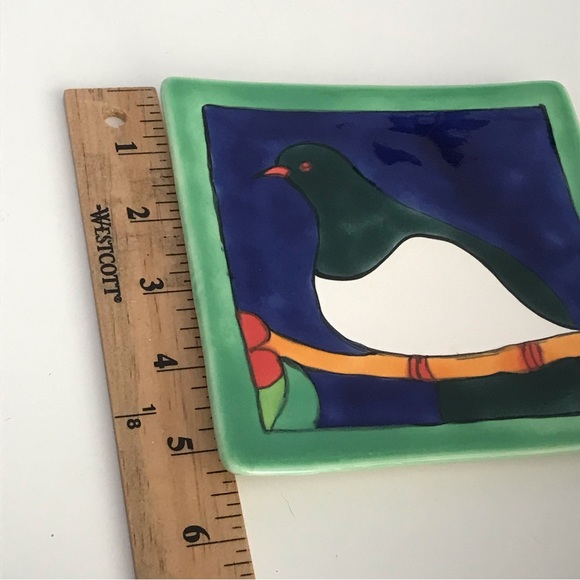 Hand Painted Bird on a Branch 5" Ceramic Square Trinket Dish Signed - Picture 8 of 8